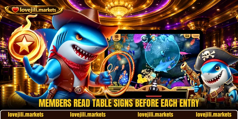 Members read table signs before each entry Members read table signs before each entry
