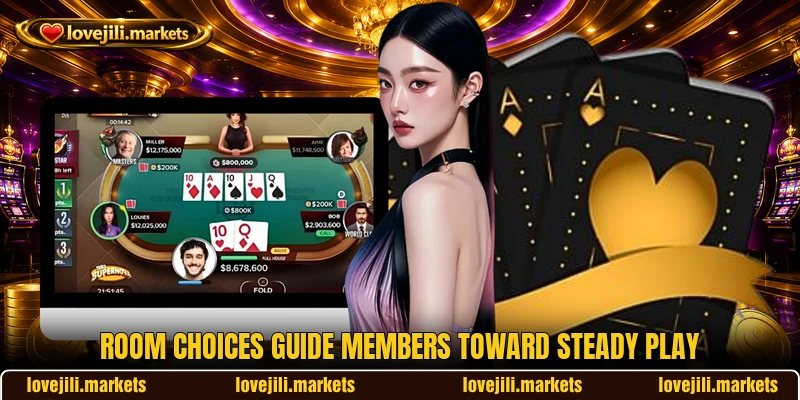 Room choices guide members toward steady play